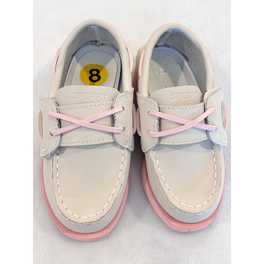 Sperry Top-Sider Toddler Girls 8 Boat Shoes Cream Pink Leather Hook Loop Strap